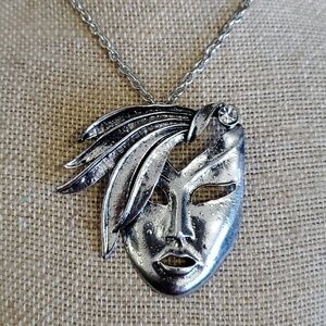 28 INCH NECKLACE FACE WITH GEMS EARRINGS SET MODERN ART SILVER TONE ART …
